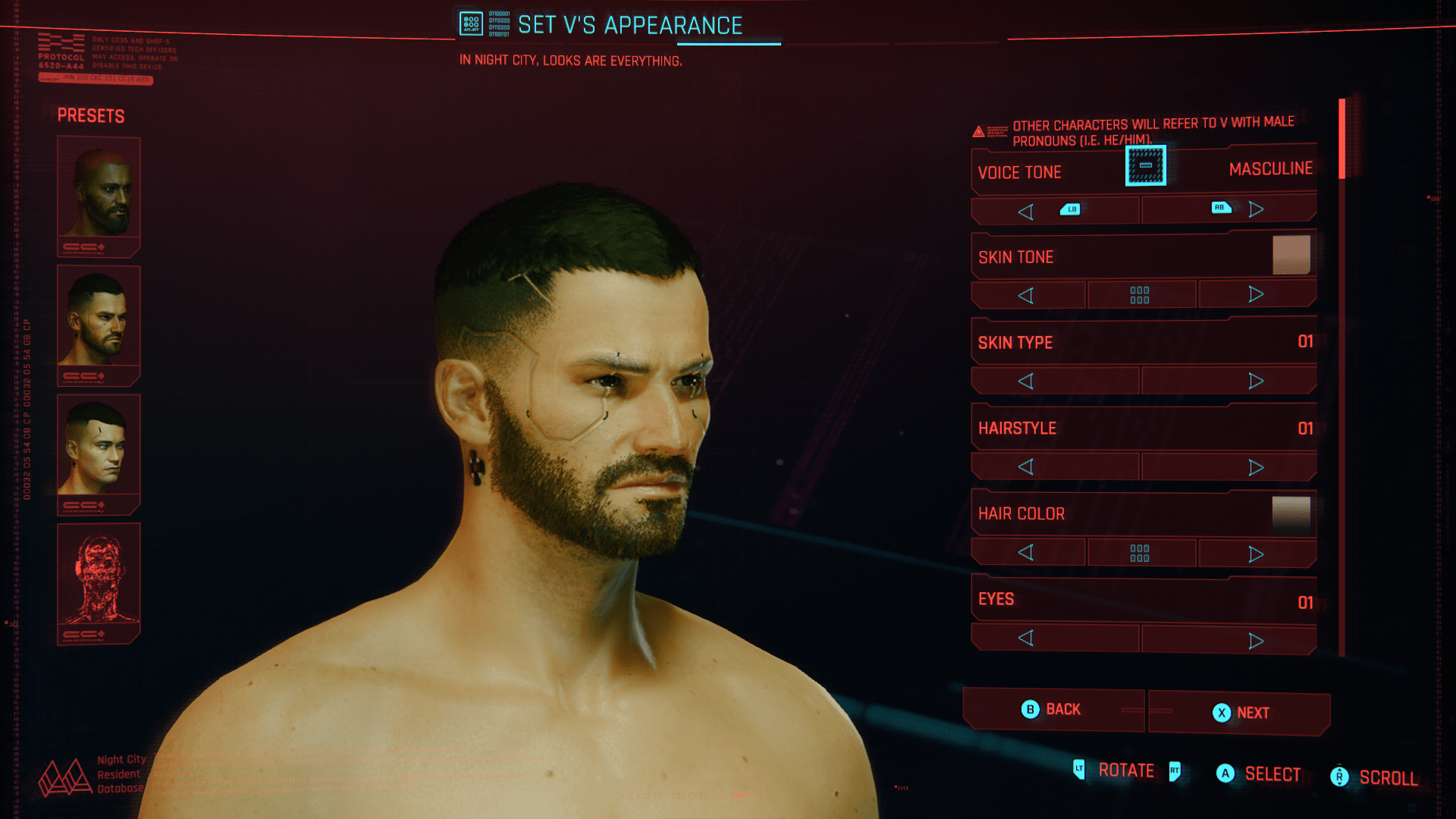 screen cyberpunk 2077 character creation